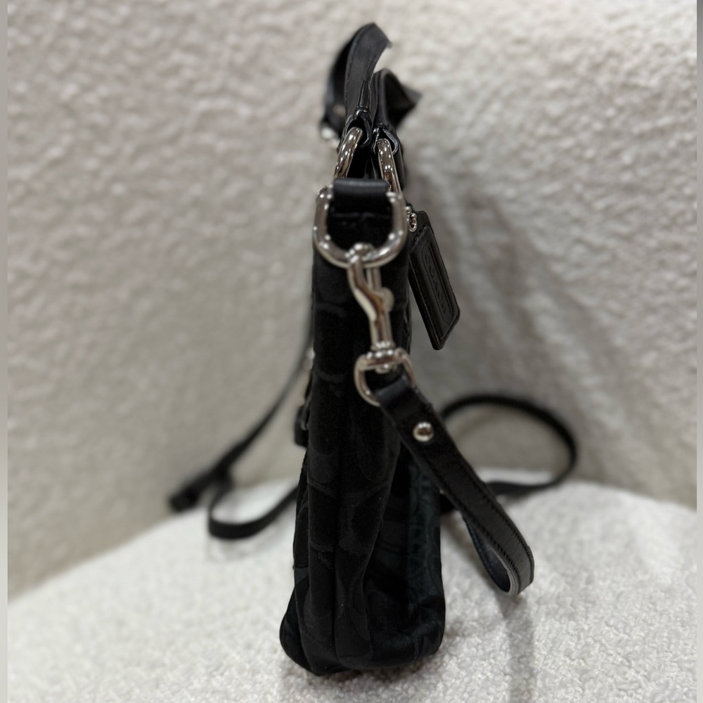 Coach Signature Mini Tote Crossbody Purse silver and black - Picture 4 of 12